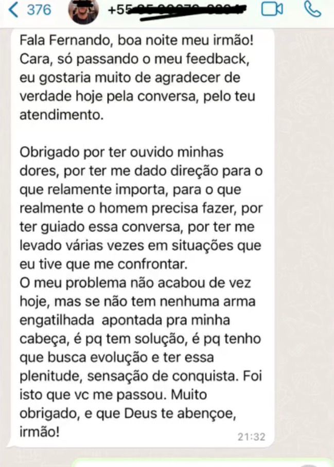 Relato de paciente enviado por mensagem