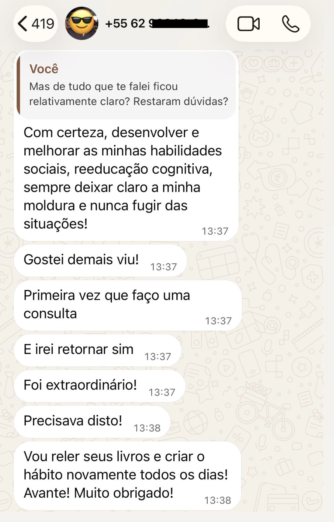 Relato de paciente enviado por mensagem