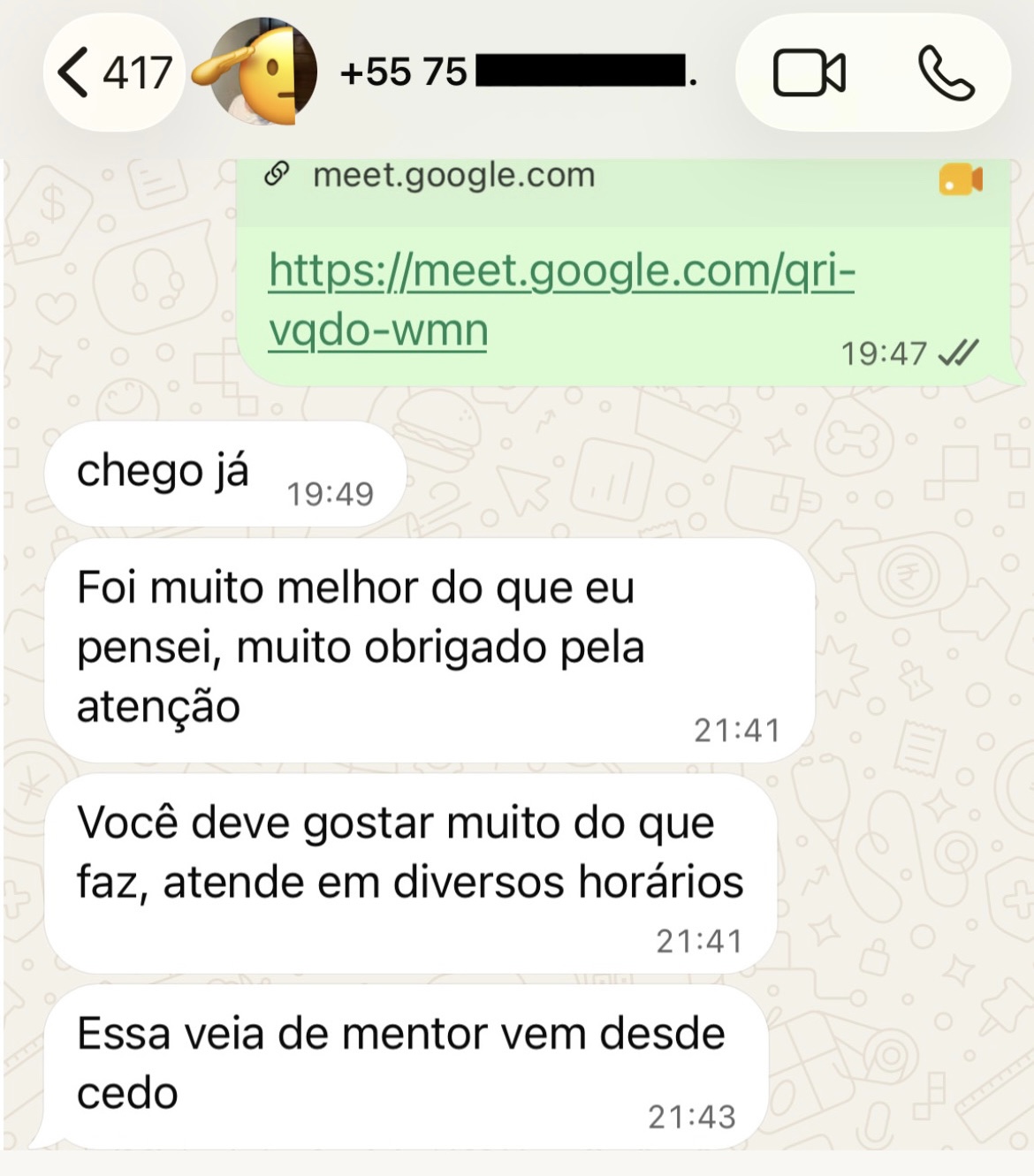 Relato de paciente enviado por mensagem
