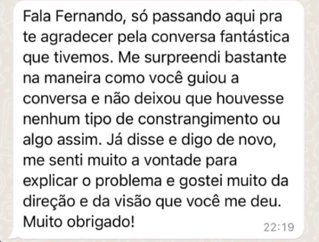 Relato de paciente enviado por mensagem